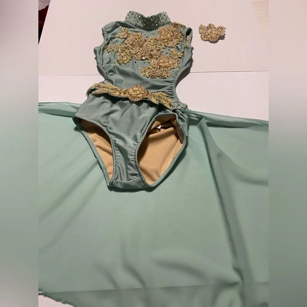 Rare Glamour competition solo dance costume   sage green lyrical SC child